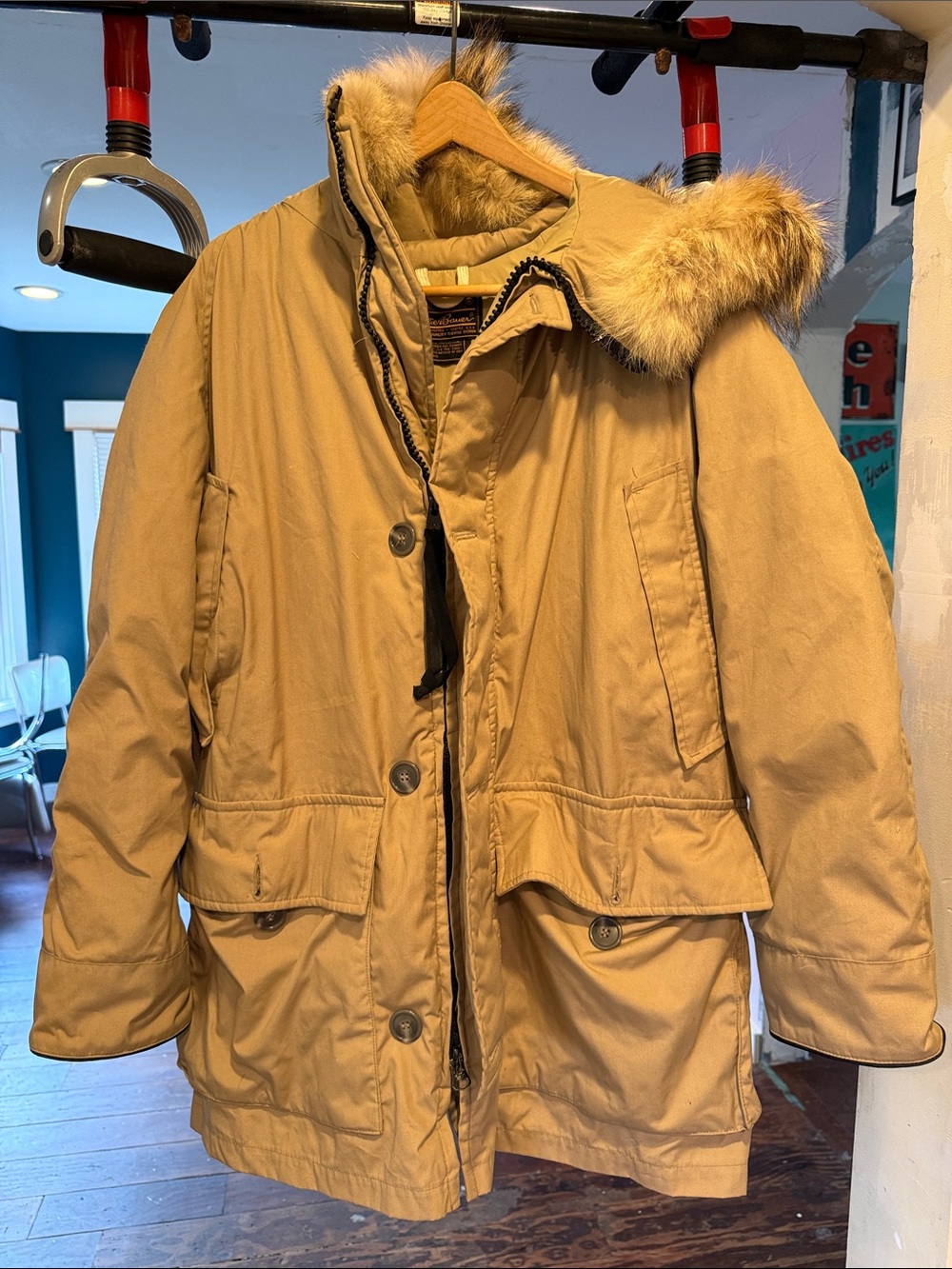 EDDIE BAUER VTG 90s Goose Down Expedition Parka Coyote Fur Hood Mens XL Heritage